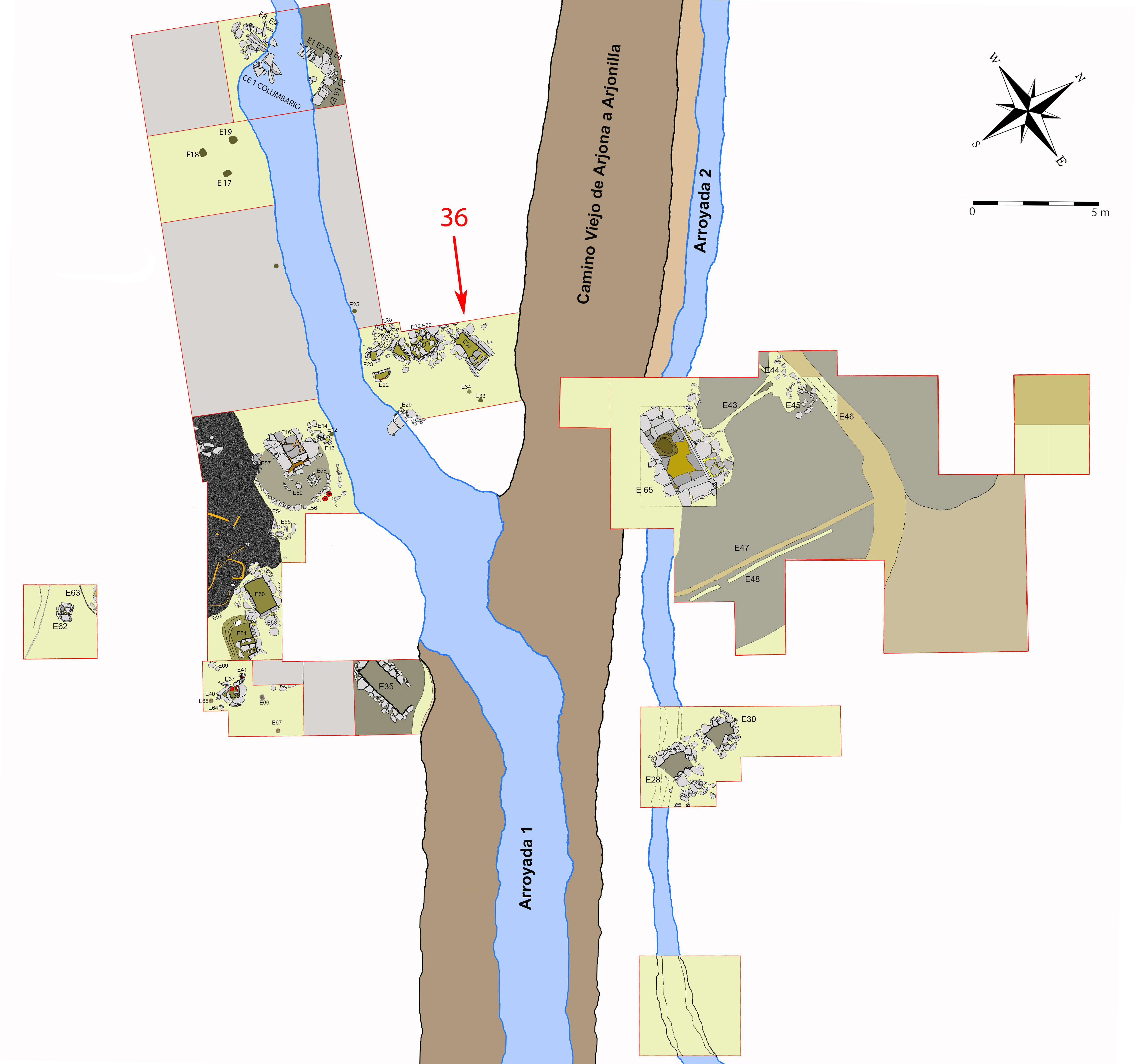 Plano general de la necrópolis de Piquía y localización de la tumba 36