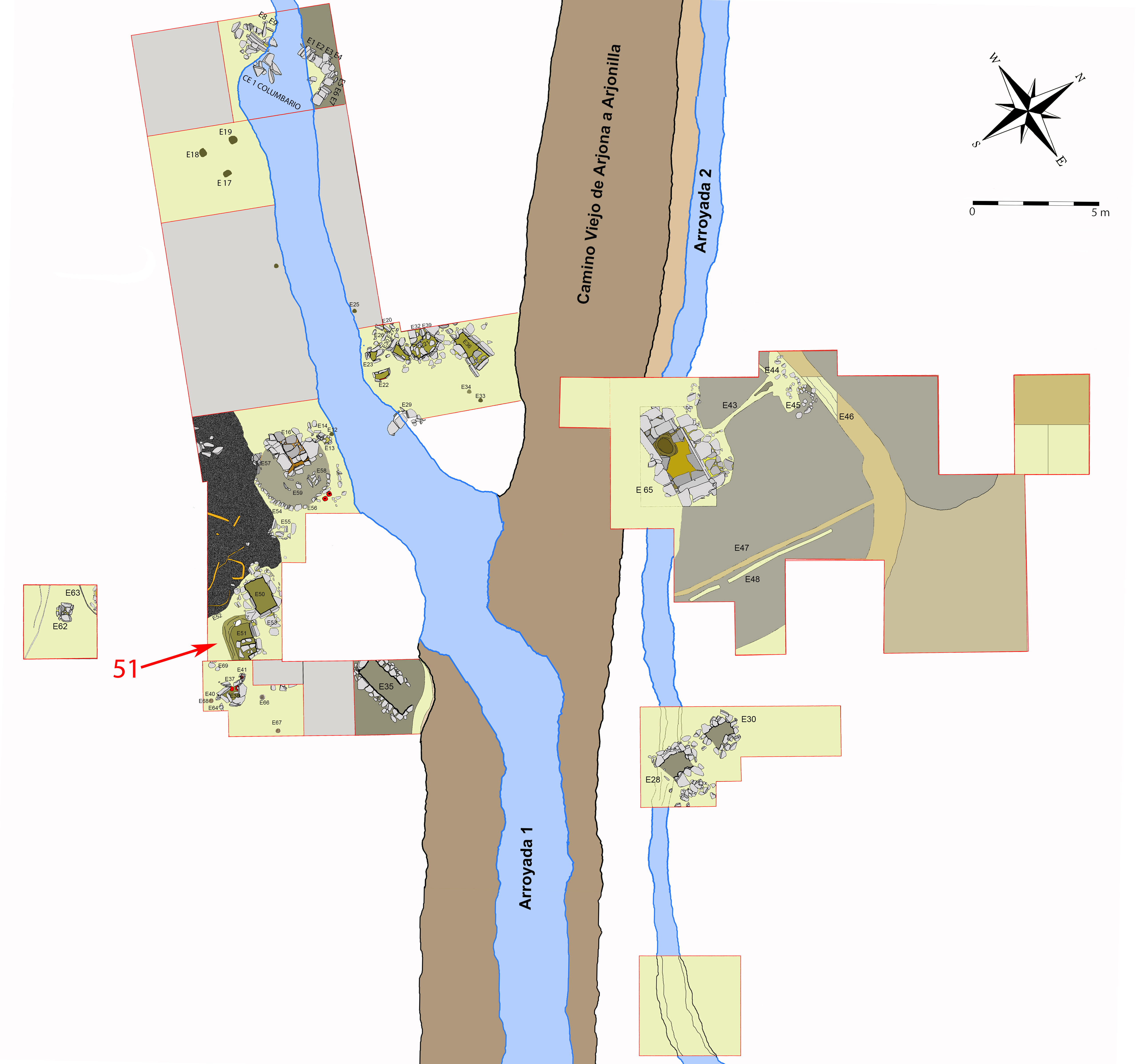 Plano general de la necrópolis de Piquía y localización de la tumba 51
